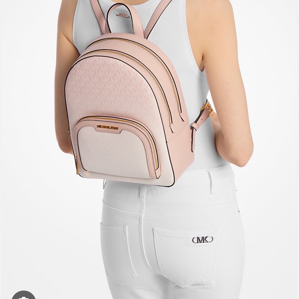 Michael Kors Medium Jaycee Powder Blush Ombre Backpack and Wristlet Set - Picture 10 of 11